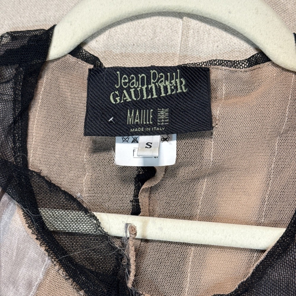 Jean Paul Gaultier Black, Beige & Gray Layered Fringe Long Sleeve Top - Picture 3 of 15
